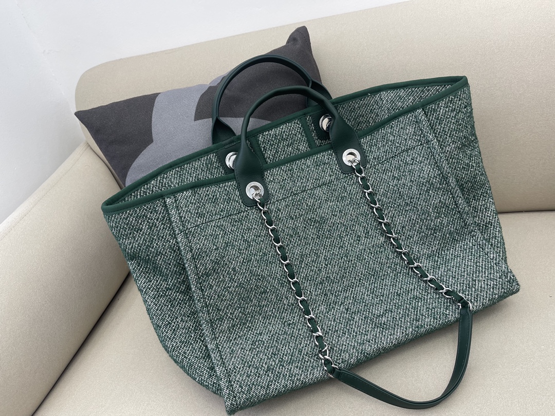 Deauville Tweeds Fabrics Large Shopping Shoulder Bag Tote Bag A66941 Dark Green